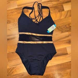 Bleu Rod Beattie 1 piece swim sheer strappy back size 10 NWT‎ bathing suit